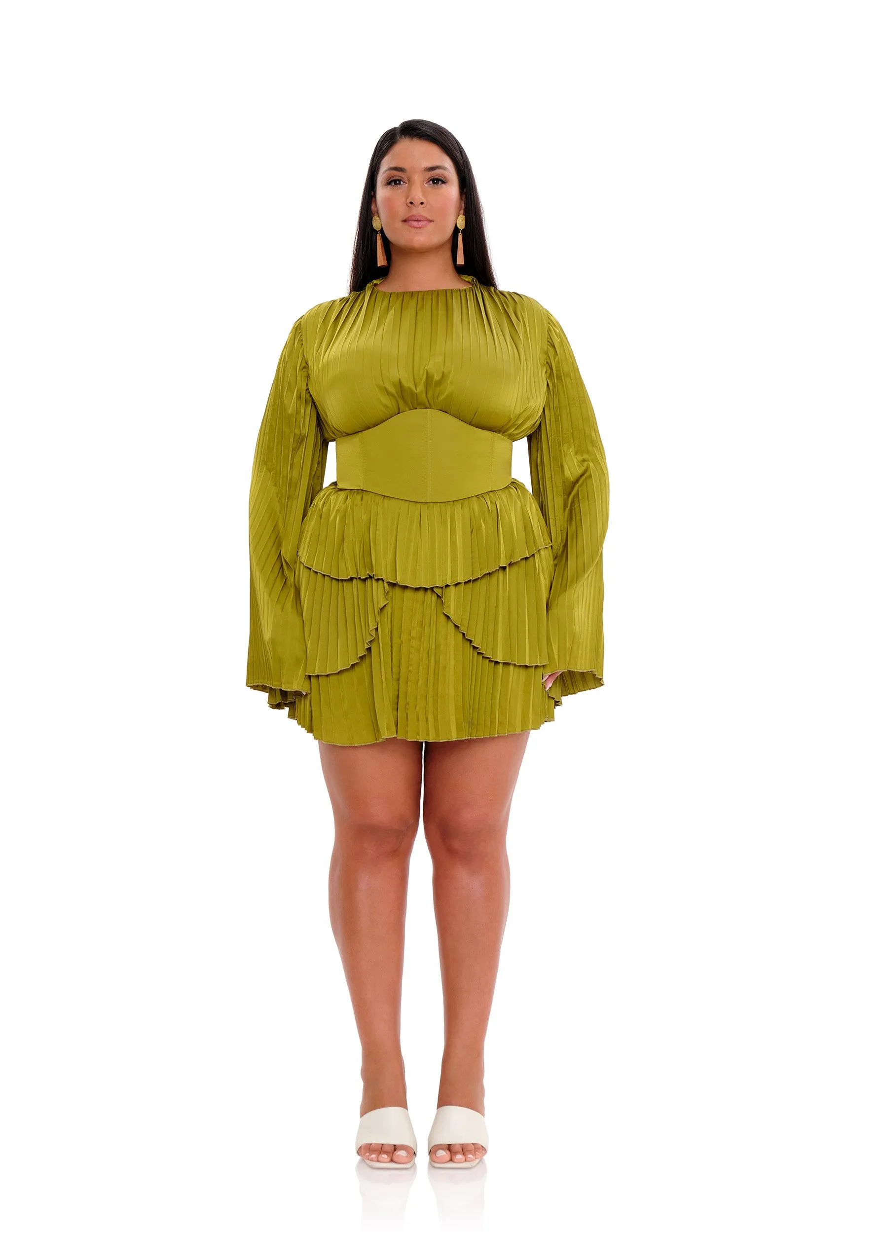 LENTI PLEATED MINI DRESS - LIME