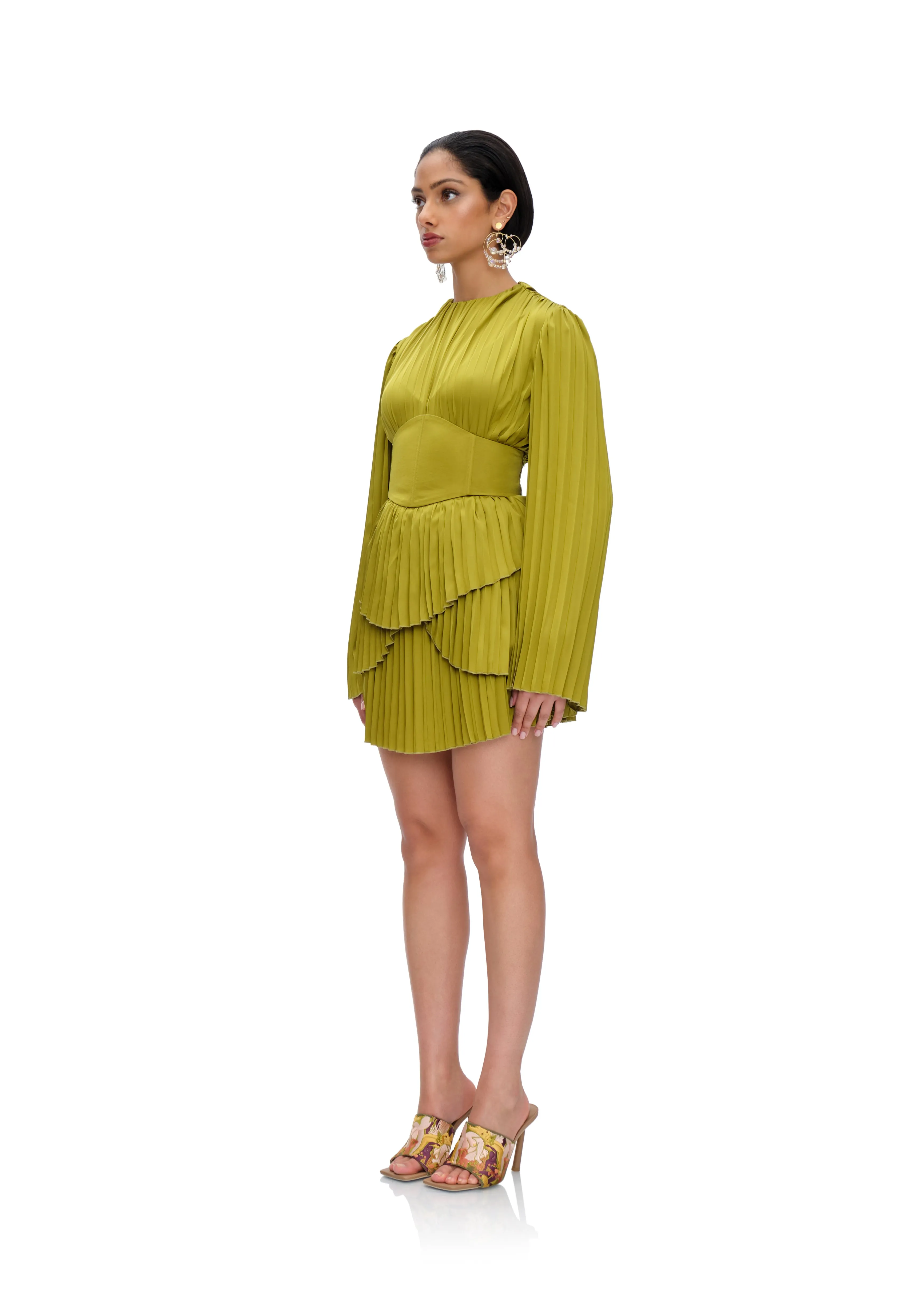 LENTI PLEATED MINI DRESS - LIME