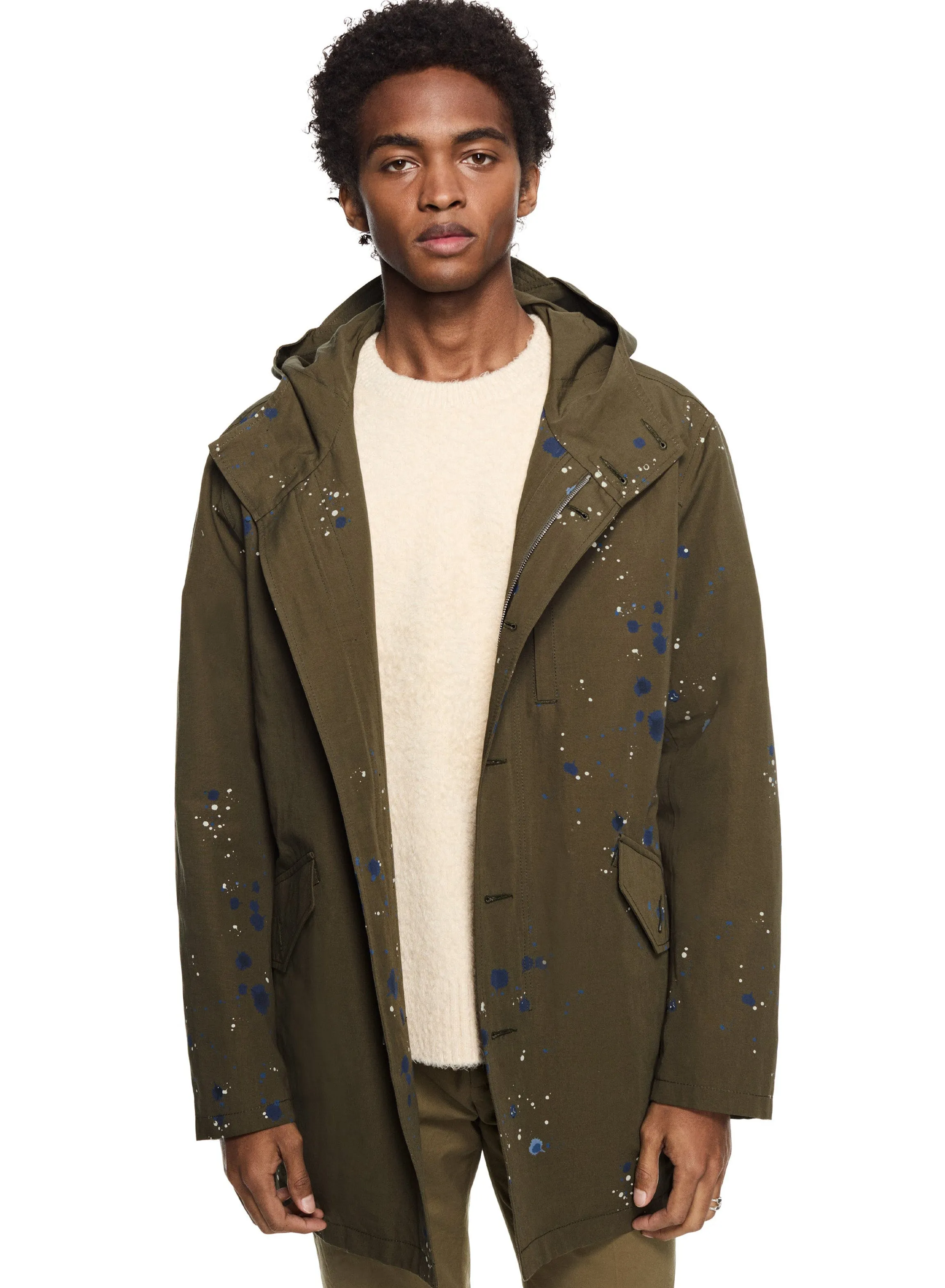 Linen-Blend Paint Splattered Parka