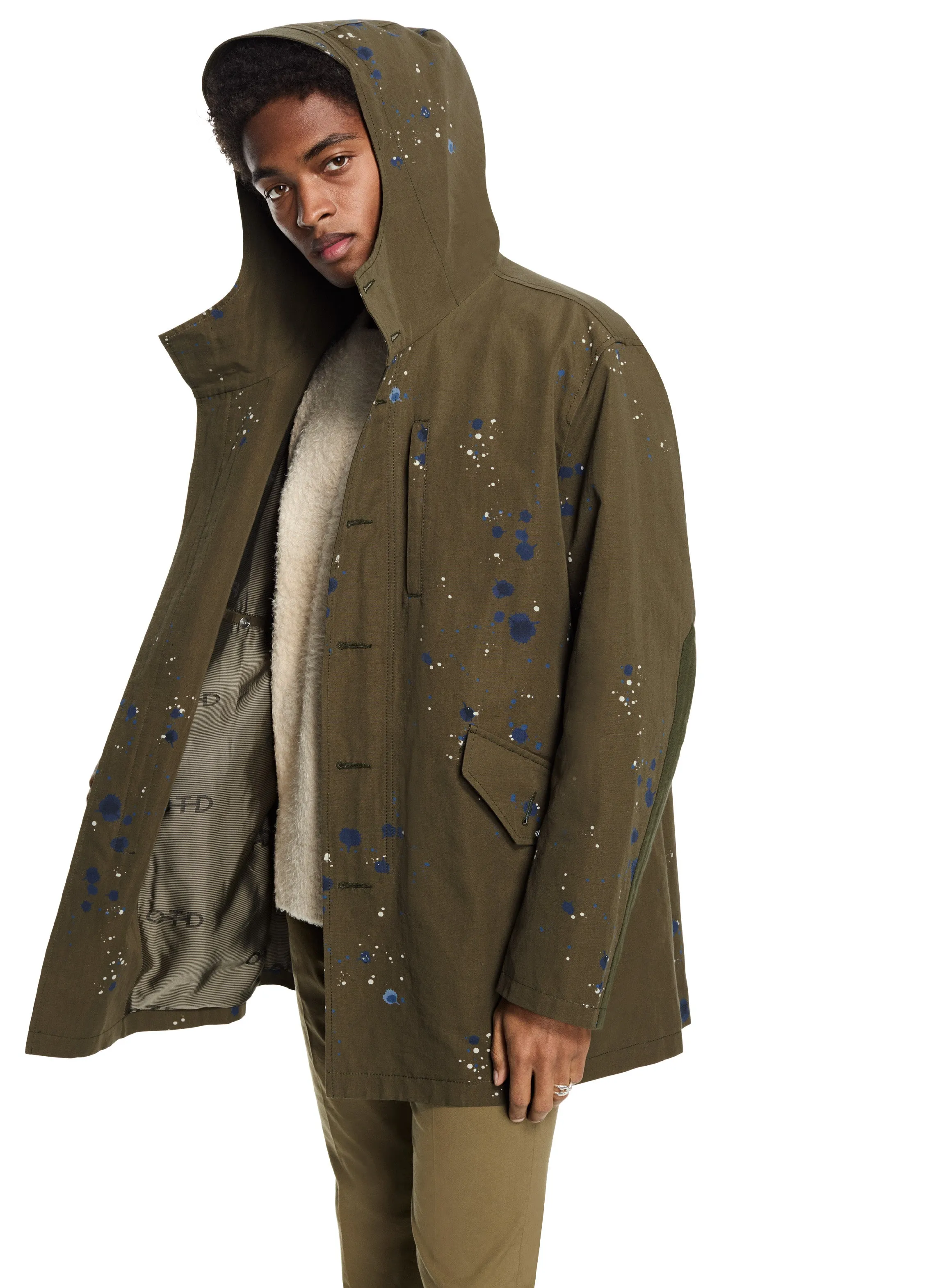 Linen-Blend Paint Splattered Parka