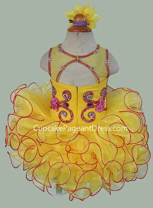 Little Princess Glitz Nations Yellow Cupcake Pageant Dress With Hair bow