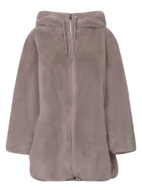 Long Taupe Faux Fur Parka