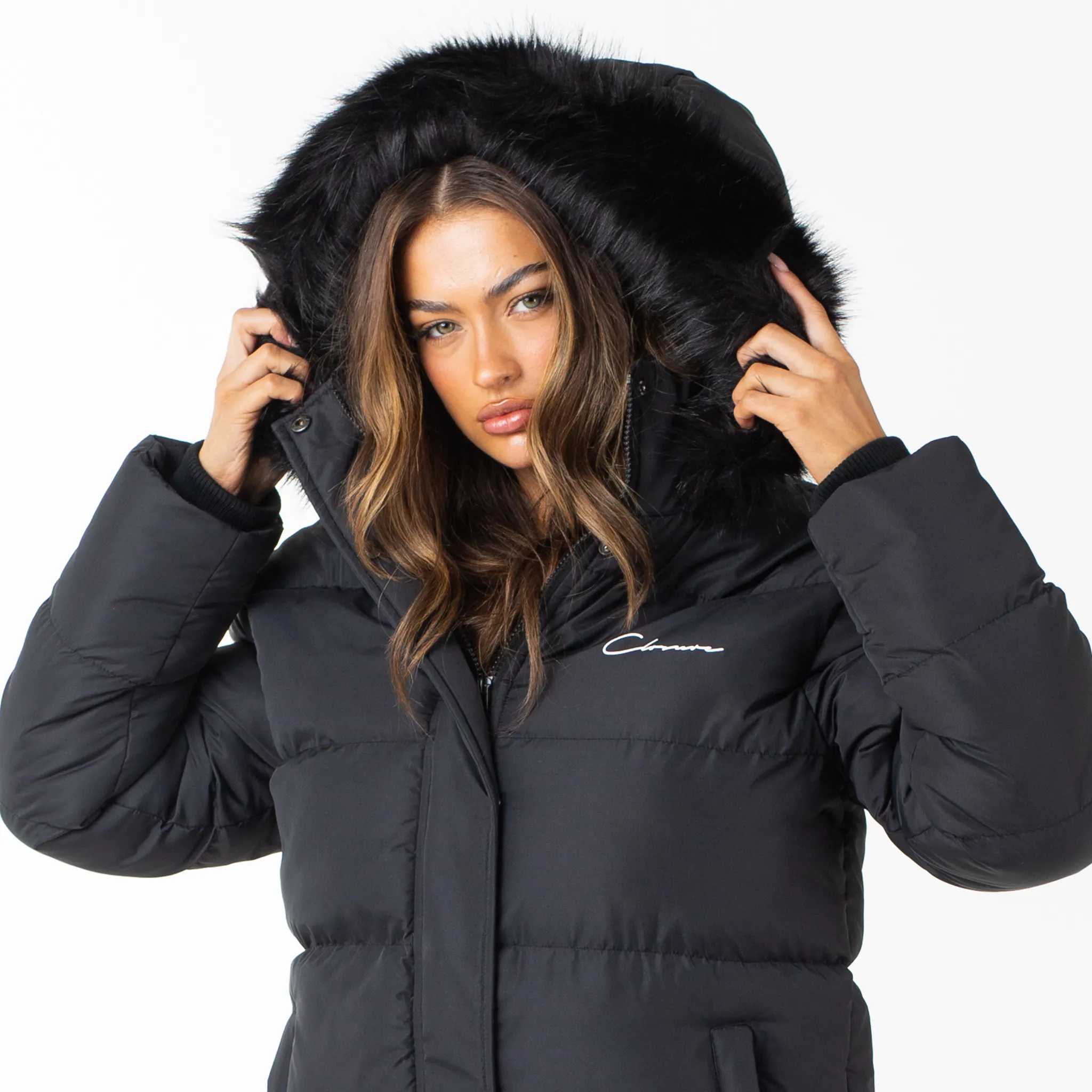 Longline Faux Fur Parka | Black