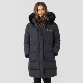 Longline Faux Fur Parka | Black