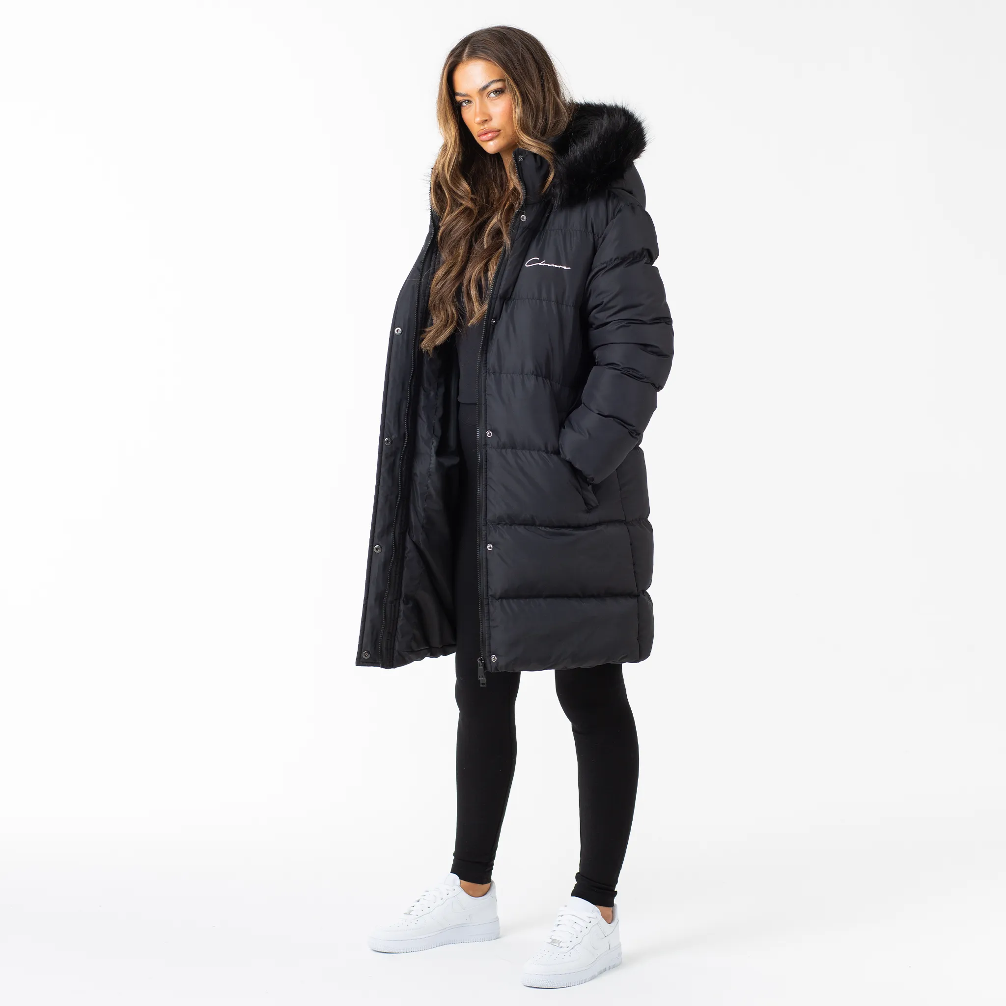 Longline Faux Fur Parka | Black