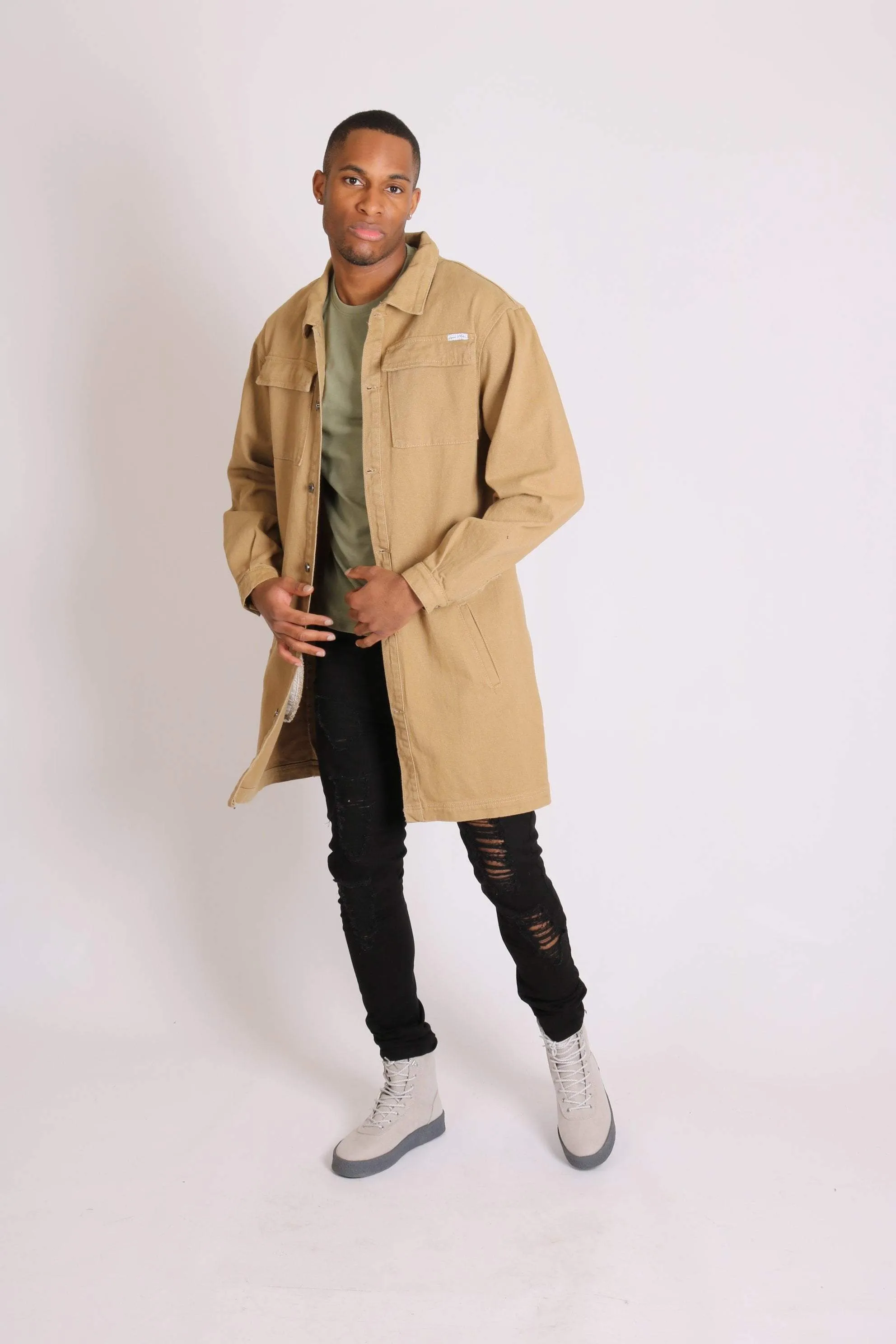 Longline Worker Shacket in Tan