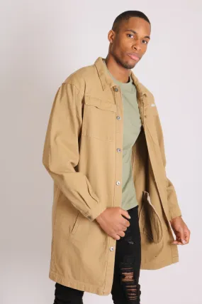 Longline Worker Shacket in Tan