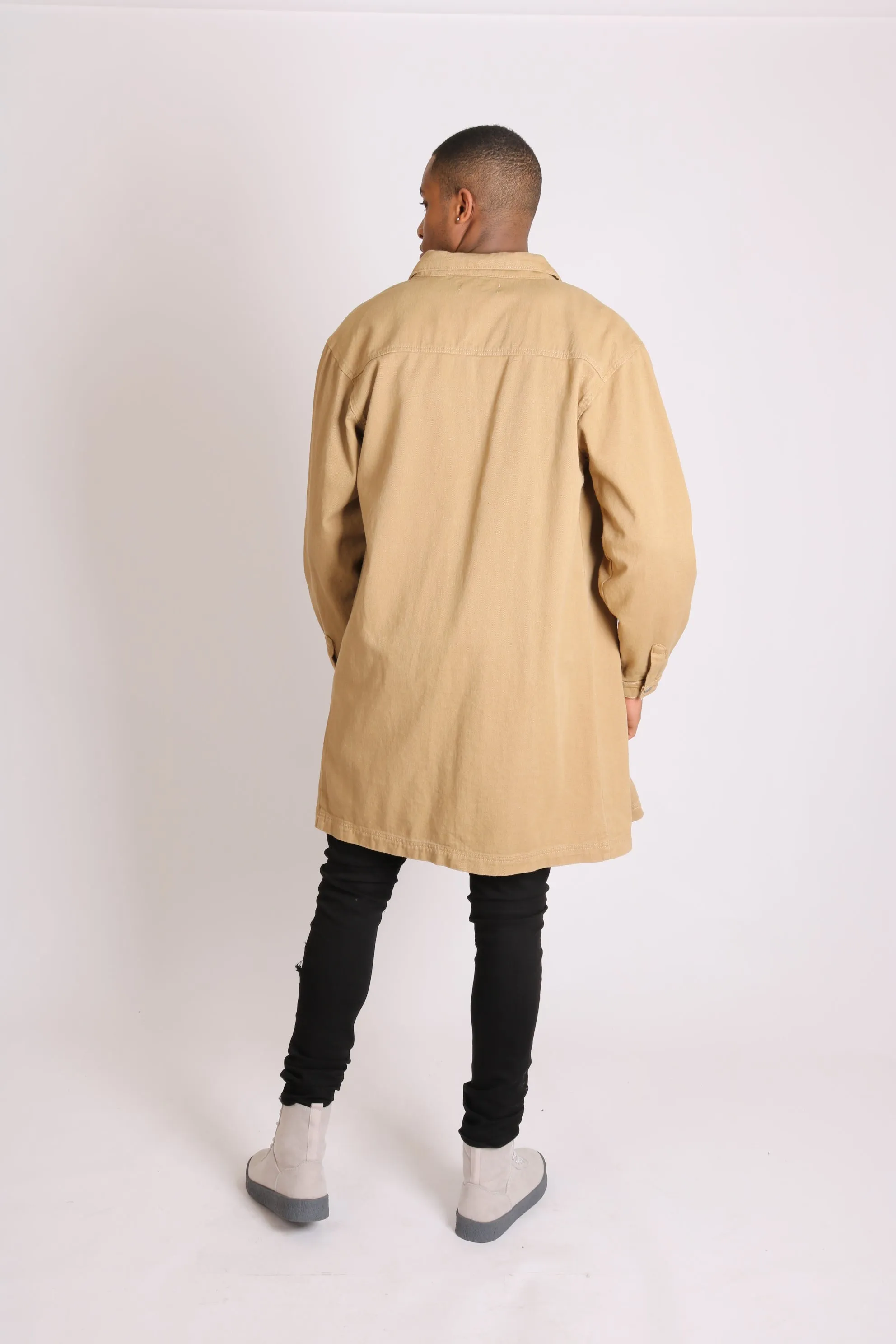 Longline Worker Shacket in Tan