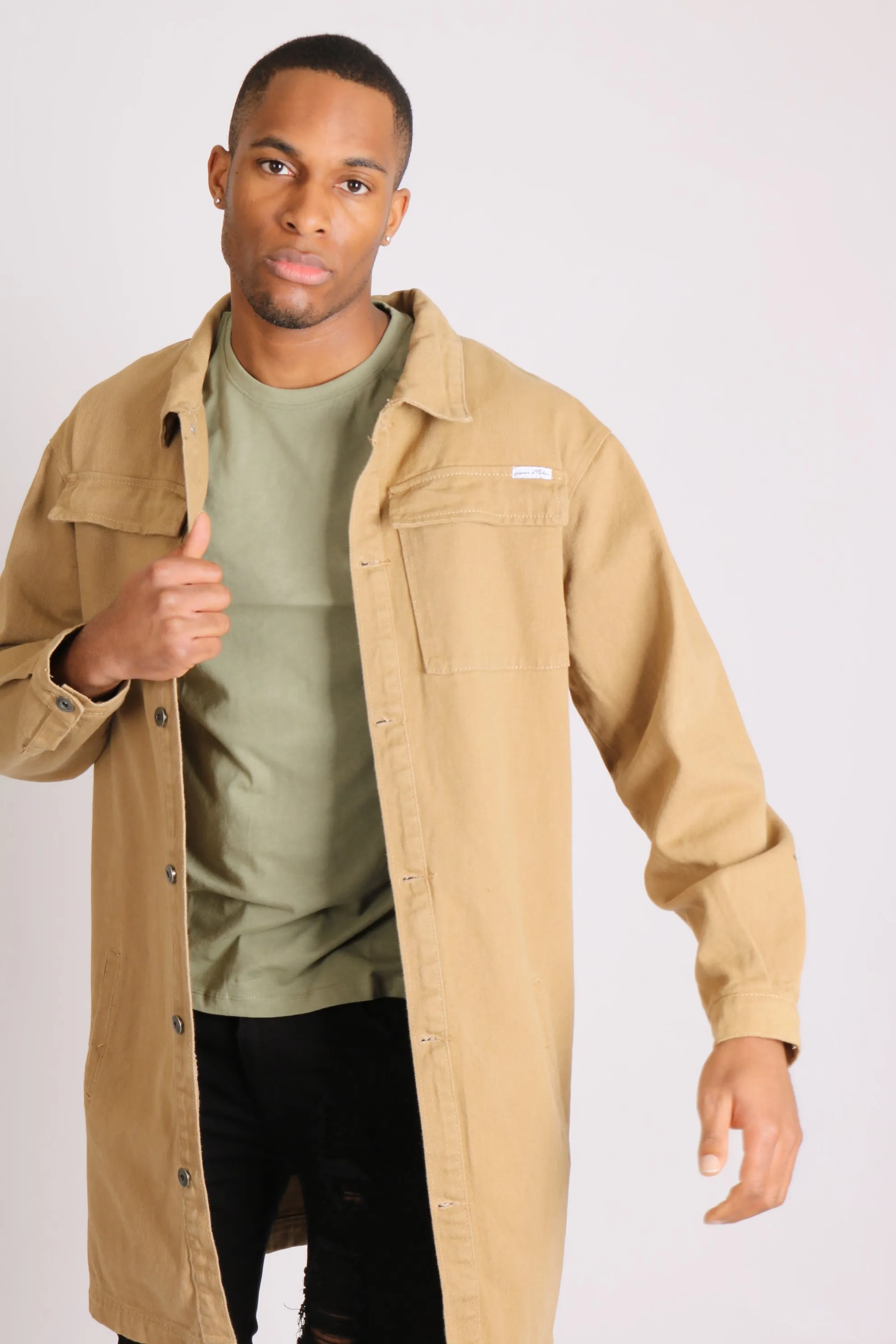 Longline Worker Shacket in Tan