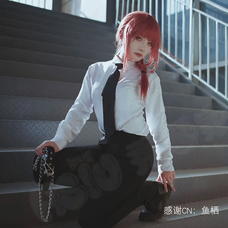 Makima/Power black trench coat   white shirt   trousers   tie Cosplay Uniform Chainsaw Man