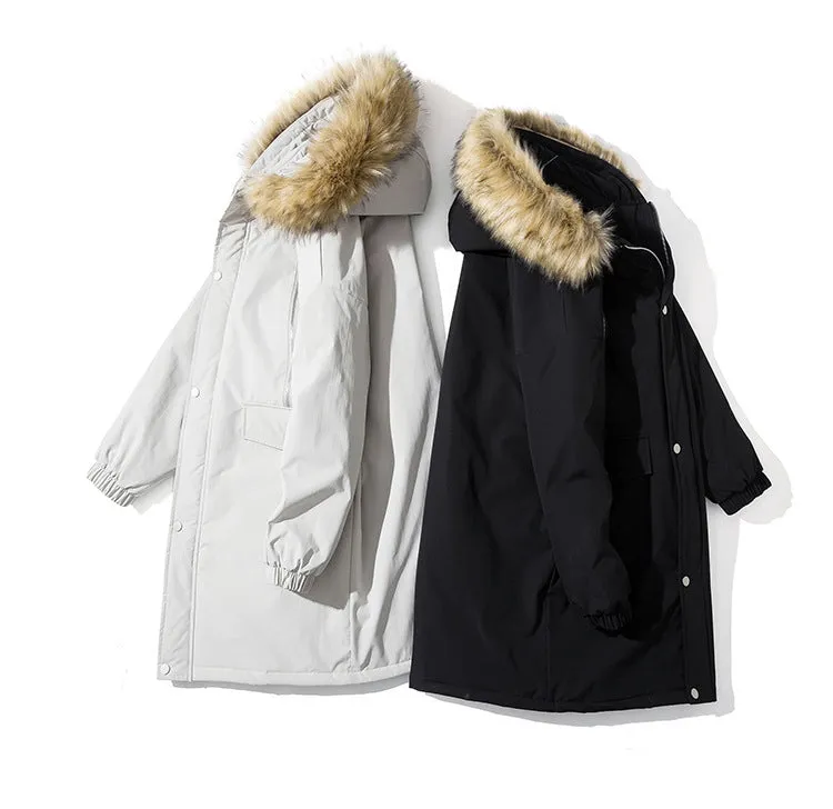 Mens Long Parka Jacket with Faux Fur Hood