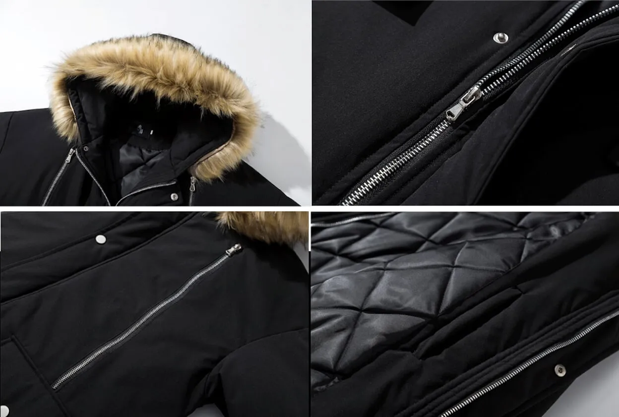 Mens Long Parka Jacket with Faux Fur Hood