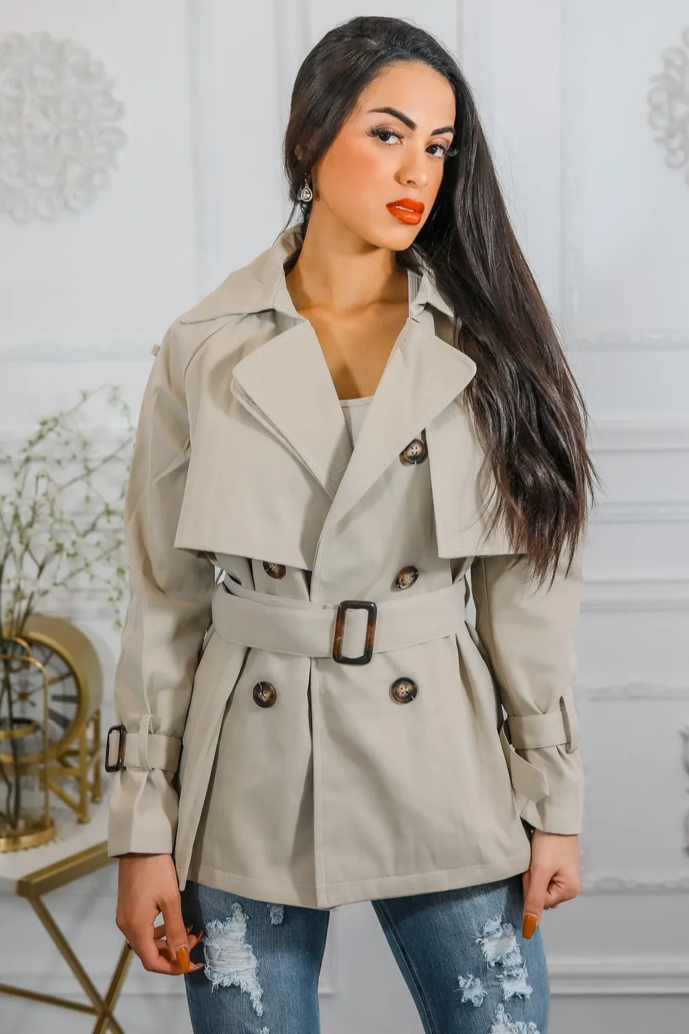 Mid Length Trench Coat Jacket