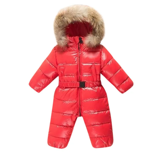 MOF Kids baby girl winter jumpsuit infant snowsuit nature fur