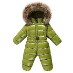 MOF Kids baby girl winter jumpsuit infant snowsuit nature fur