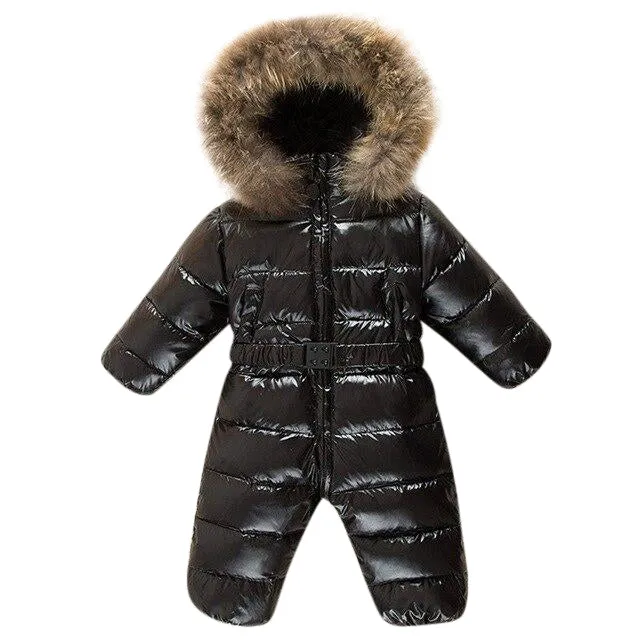 MOF Kids baby girl winter jumpsuit infant snowsuit nature fur