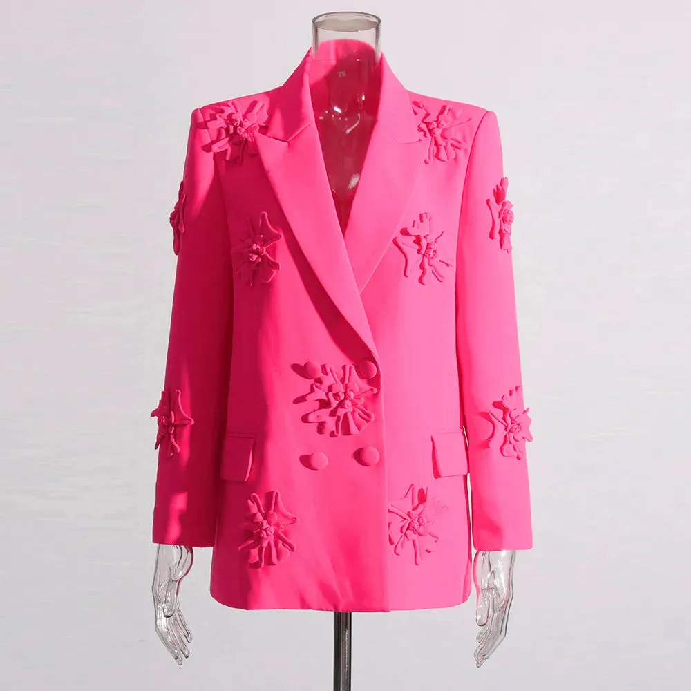 Patchwork Floral Blazers For Women Notched Collar Long Sleeve Patchwork Double Breasted Slim Blazer Female Fashion