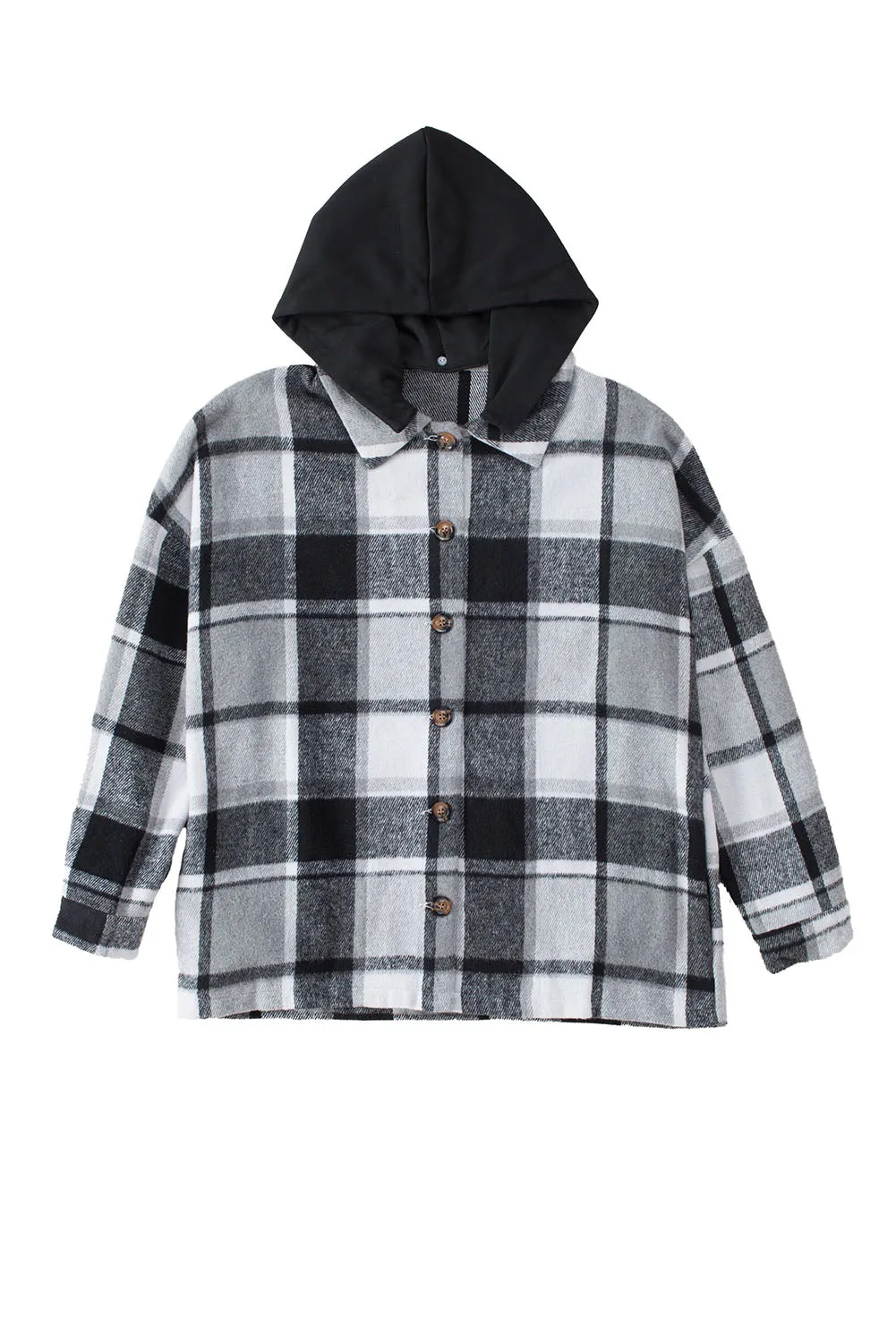 Plaid Button Front Hooded Shacket