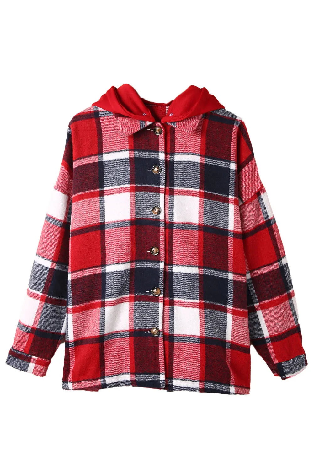 Plaid Button Front Hooded Shacket