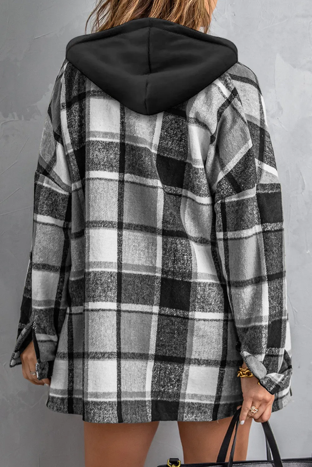 Plaid Button Front Hooded Shacket