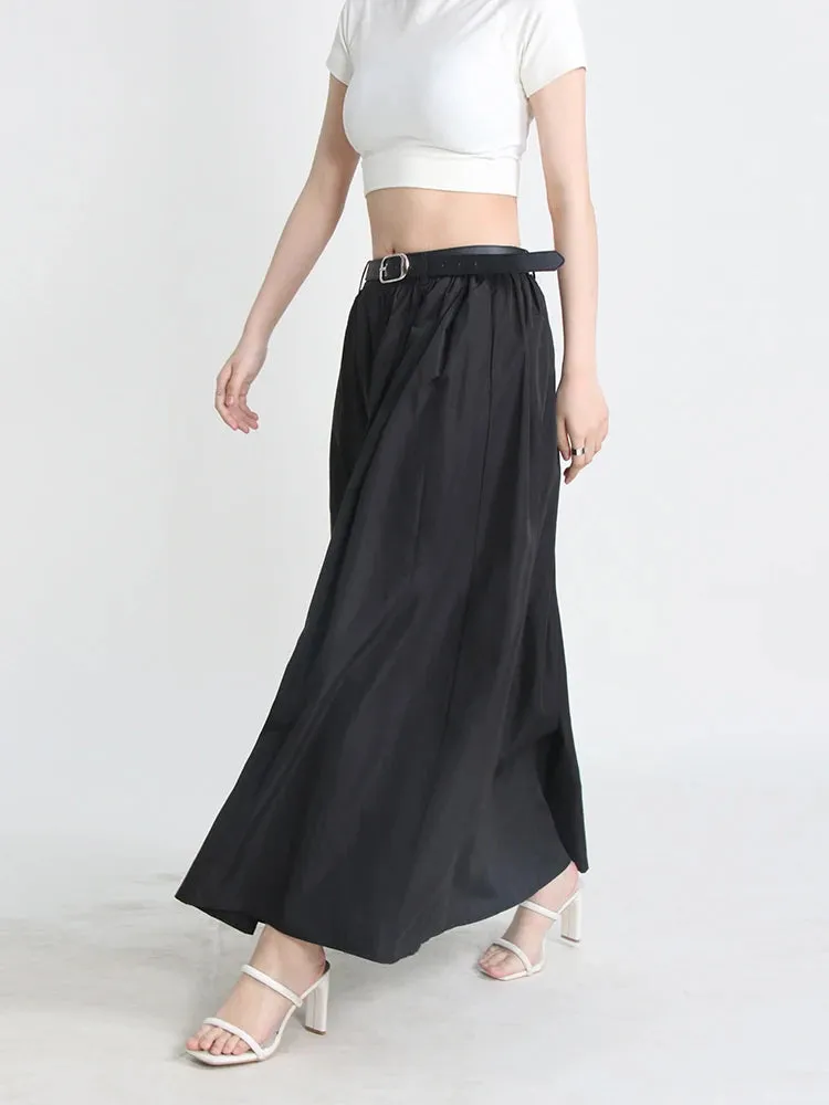 Pleated Skirts For Women High Waist Patchwork Belt A Line Elegant Temperament Skirt Female Fashion Clothing