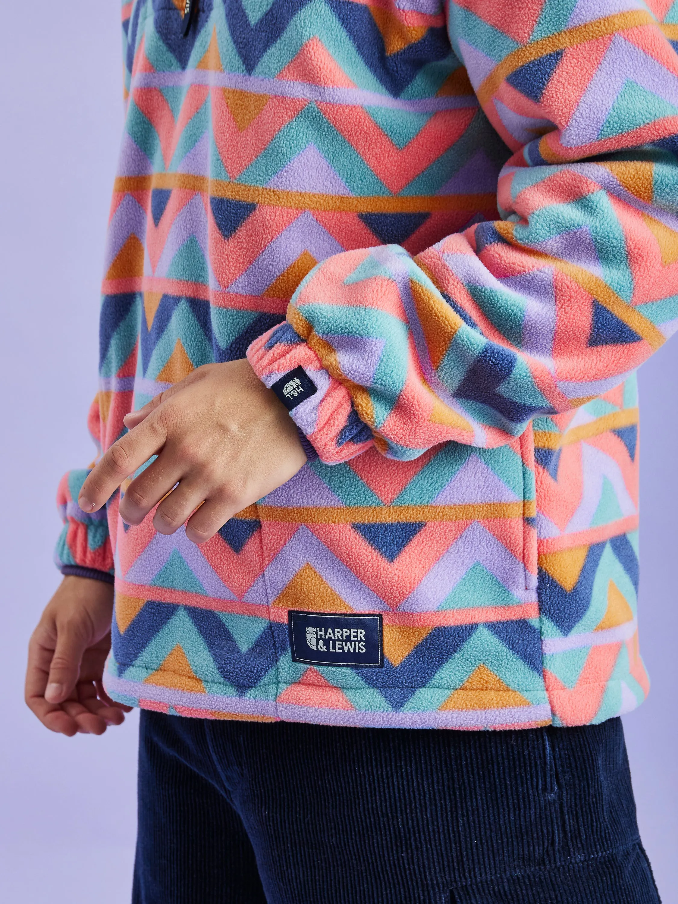 Raver Retro Pattern 1/4 Zip Fleece Coral & Airforce