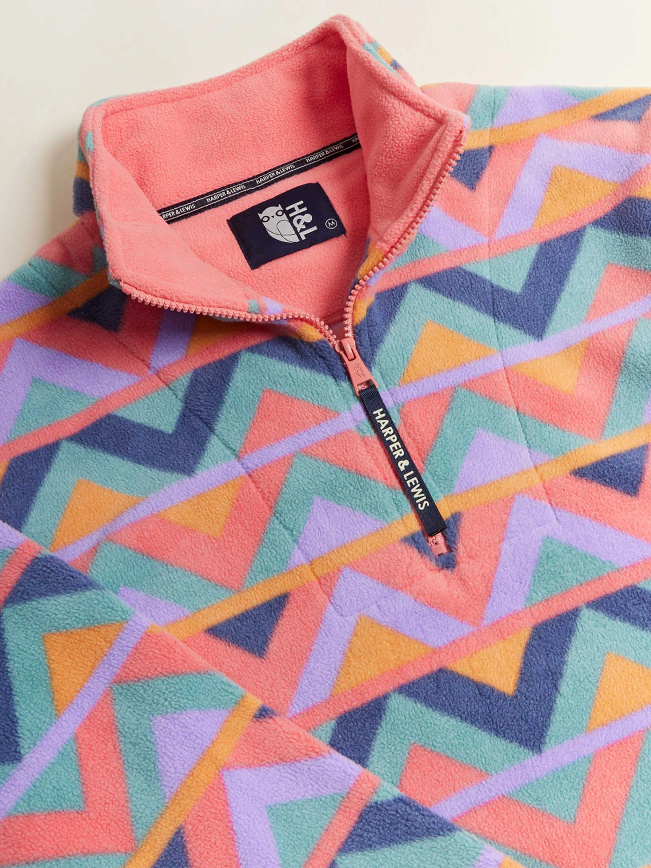 Raver Retro Pattern 1/4 Zip Fleece Coral & Airforce