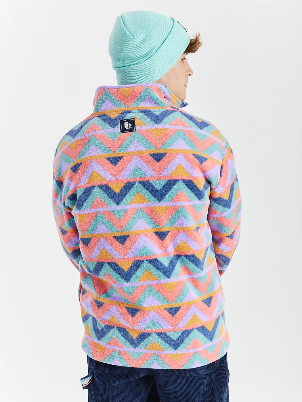 Raver Retro Pattern 1/4 Zip Fleece Coral & Airforce