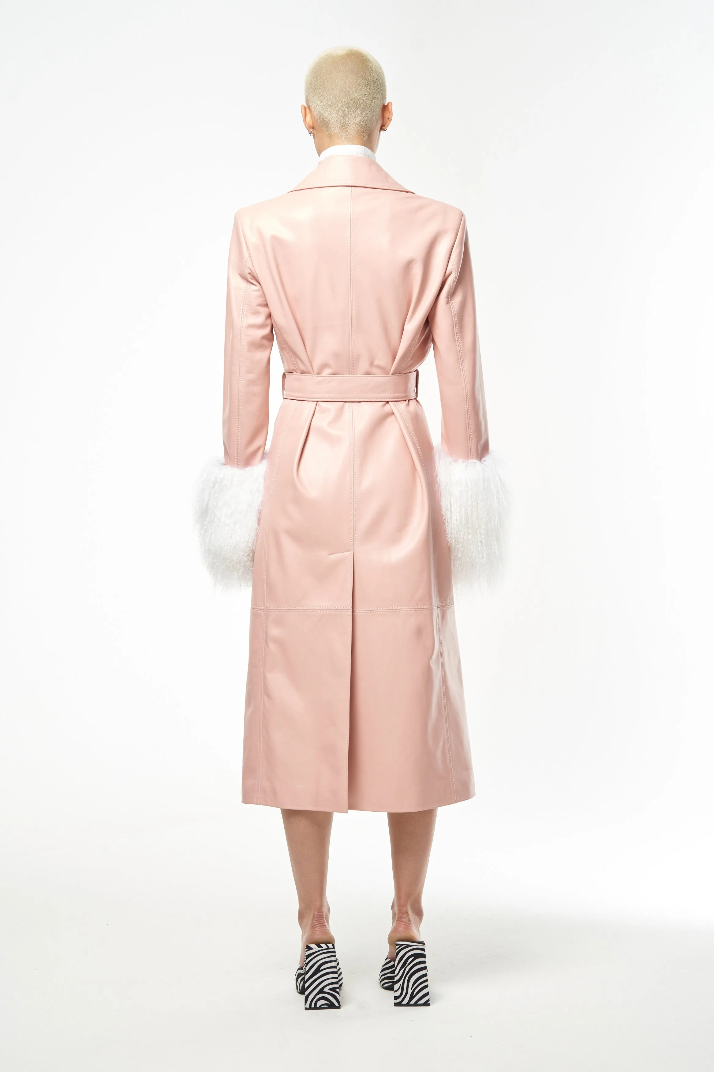 ROSE QUARTZ BABY PINK LEATHER TRENCH COAT