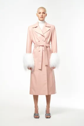 ROSE QUARTZ BABY PINK LEATHER TRENCH COAT