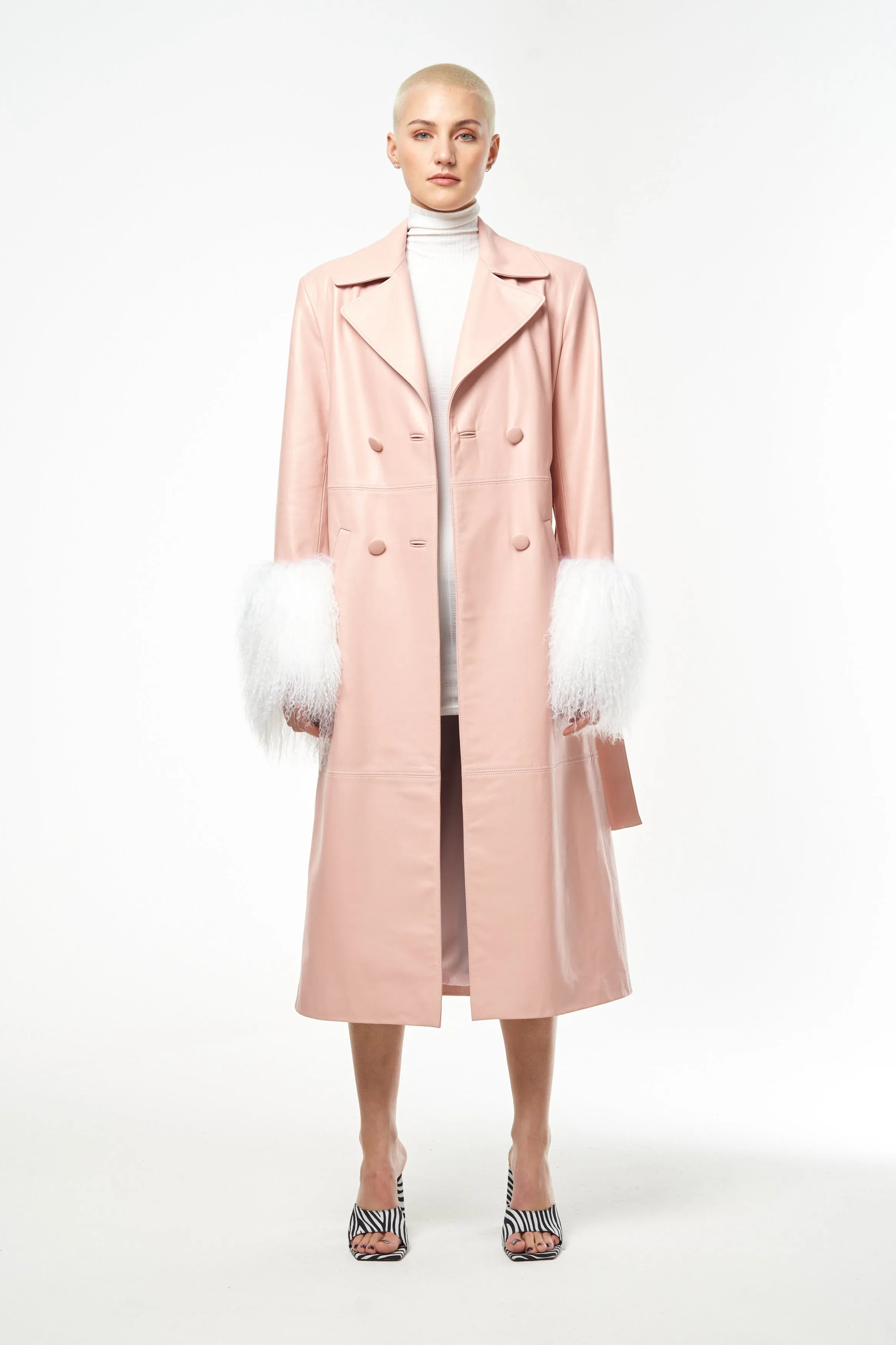 ROSE QUARTZ BABY PINK LEATHER TRENCH COAT