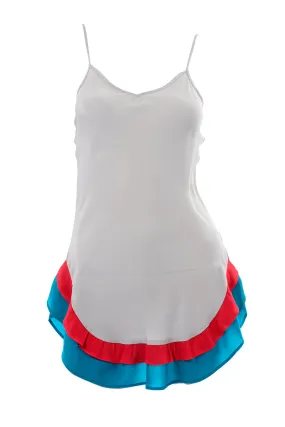 Roulana Gray Silk Short Nightgown w Red & Blue Ruffles