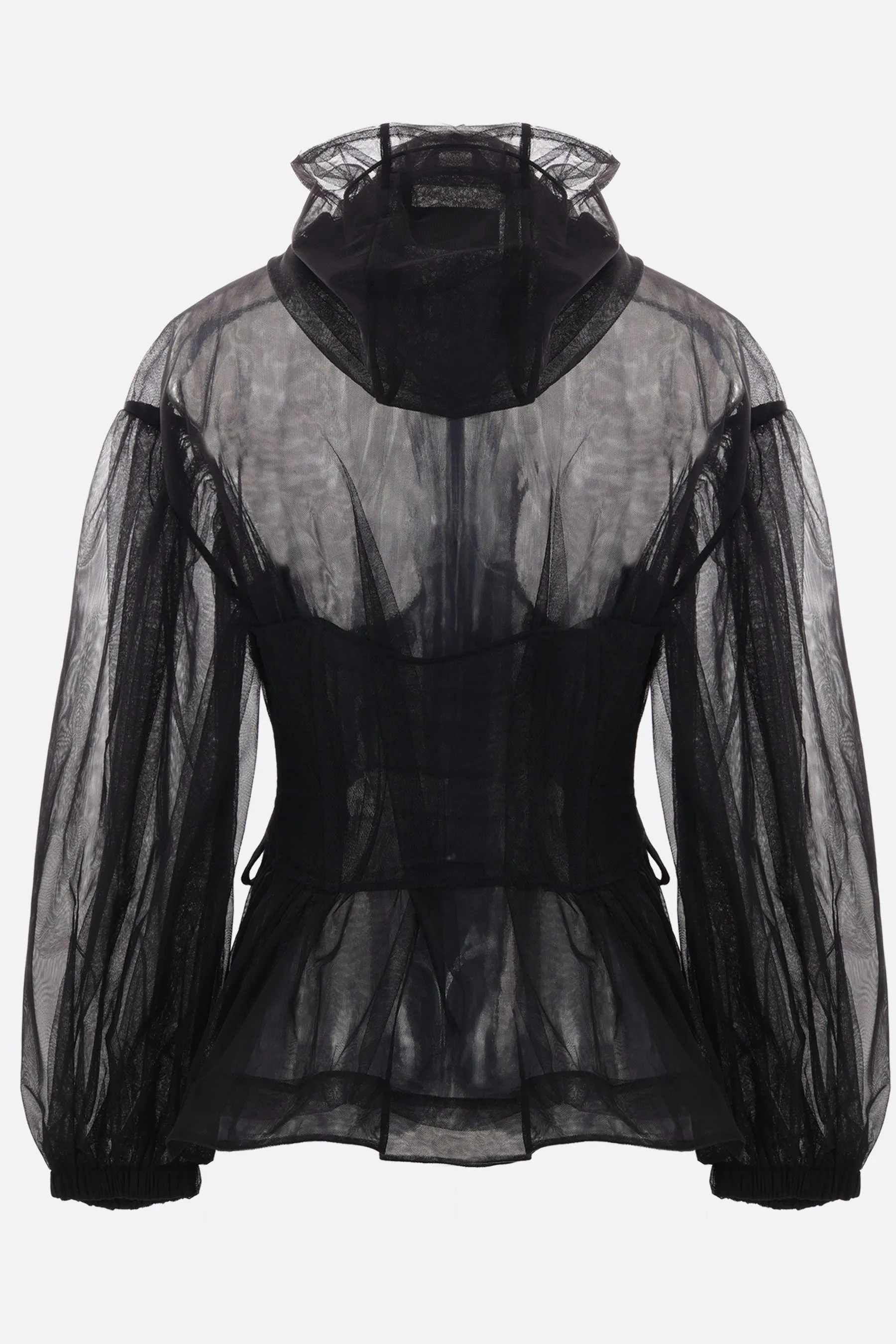 see-through tulle corset parka