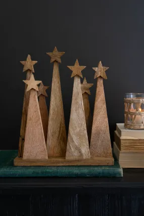 Seven Wooden Christmas Tree On A Base