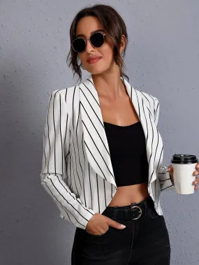 SHEIN Clasi Striped Shawl Collar Open Front Blazer