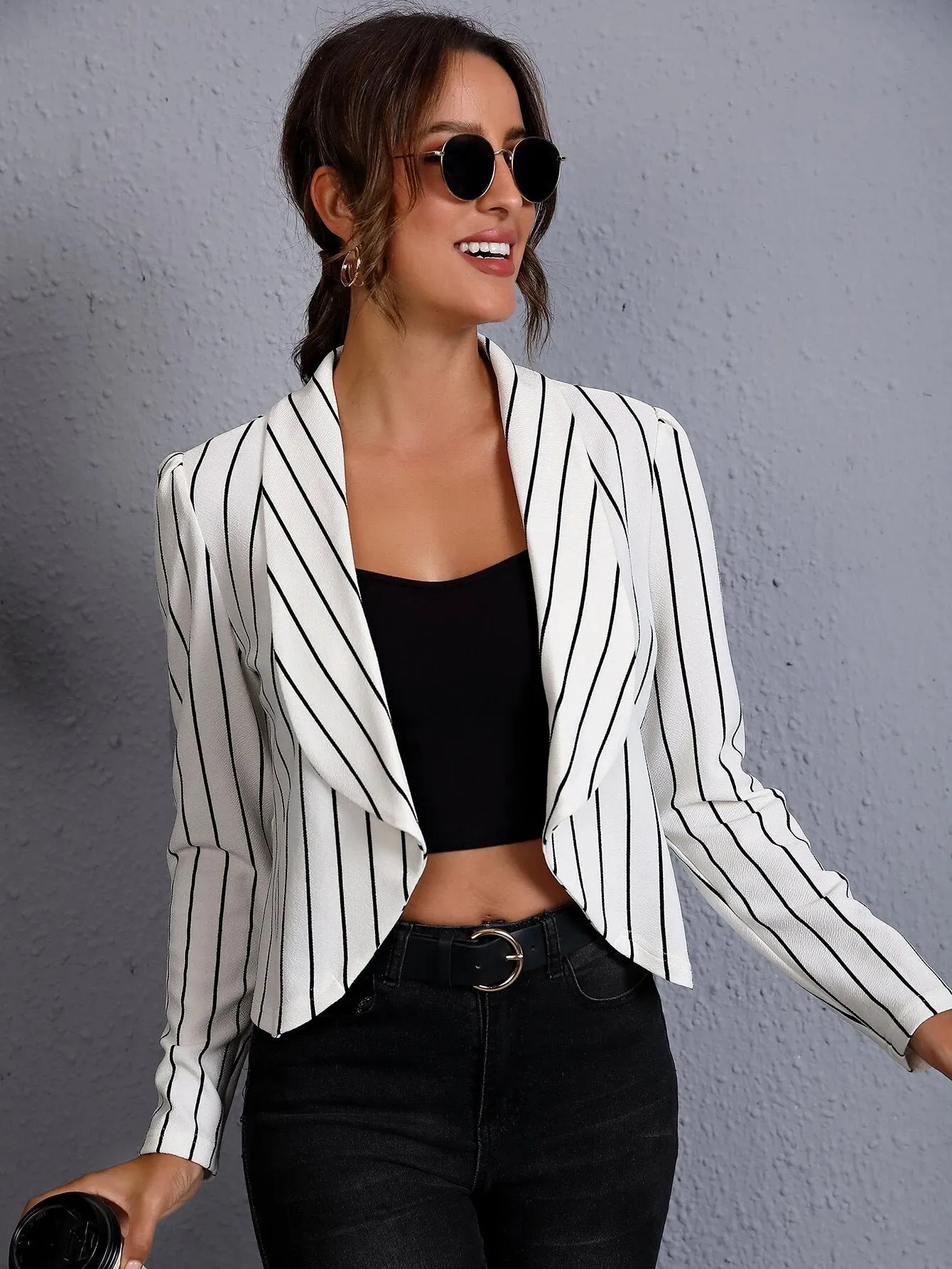 SHEIN Clasi Striped Shawl Collar Open Front Blazer