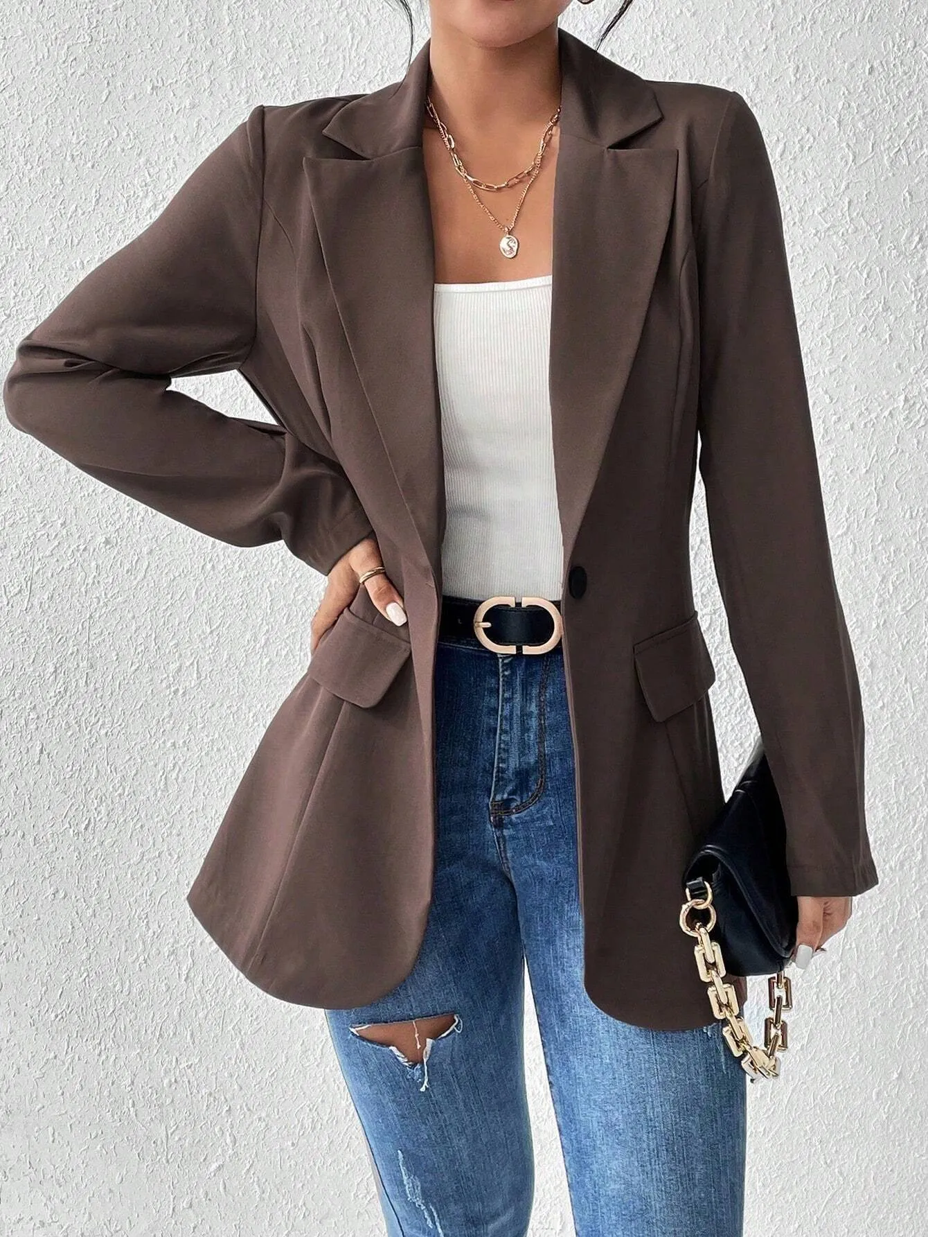 SHEIN Frenchy Solid Color Lapel Collar Suit Jacket