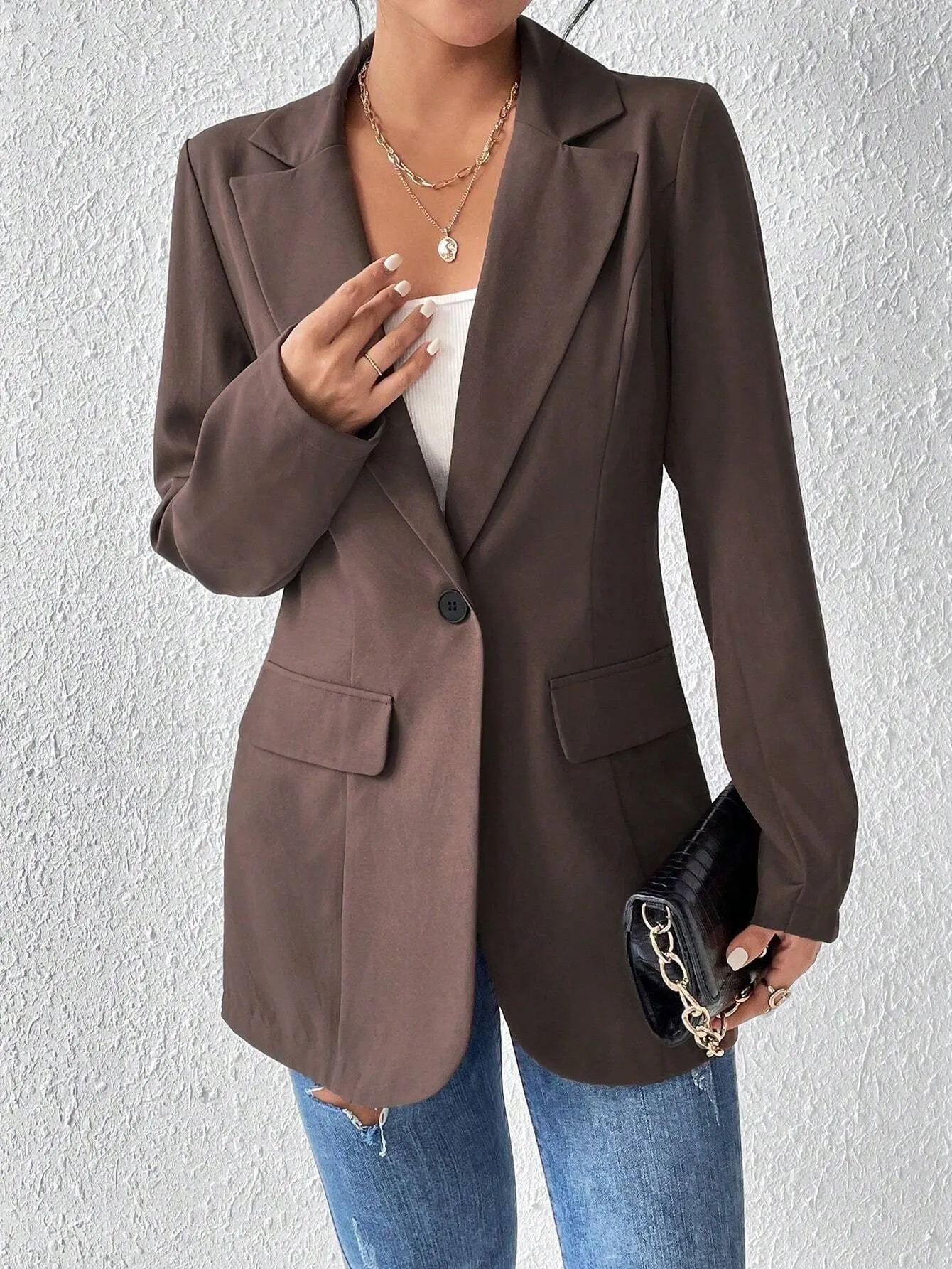 SHEIN Frenchy Solid Color Lapel Collar Suit Jacket