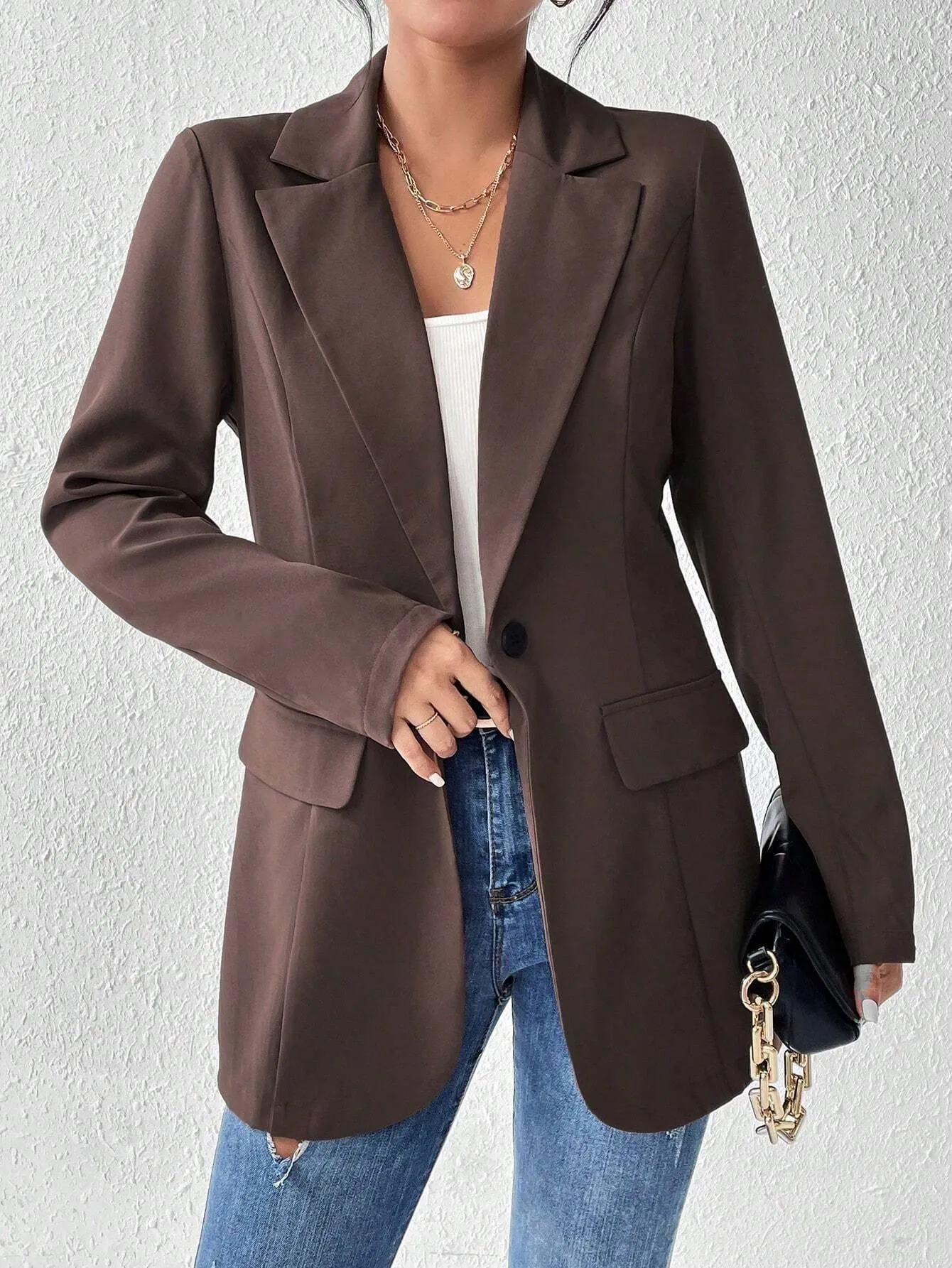 SHEIN Frenchy Solid Color Lapel Collar Suit Jacket