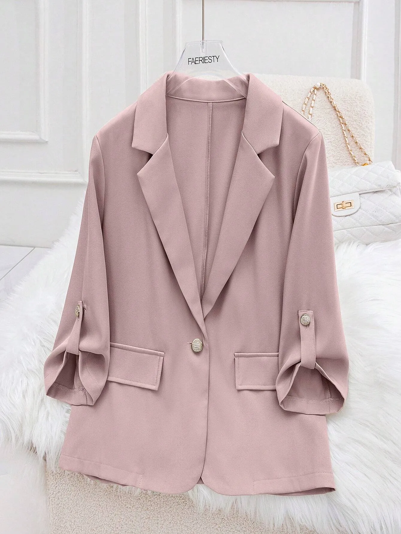 SHEIN Privé Women's Lapel Long Sleeve Rolled Cuff Fashionable Charismatic Mature Style Blazer Jacket