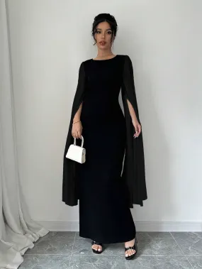 SHEIN Raffinéa Women Elegant Solid Color Cloak Sleeve Long Dress