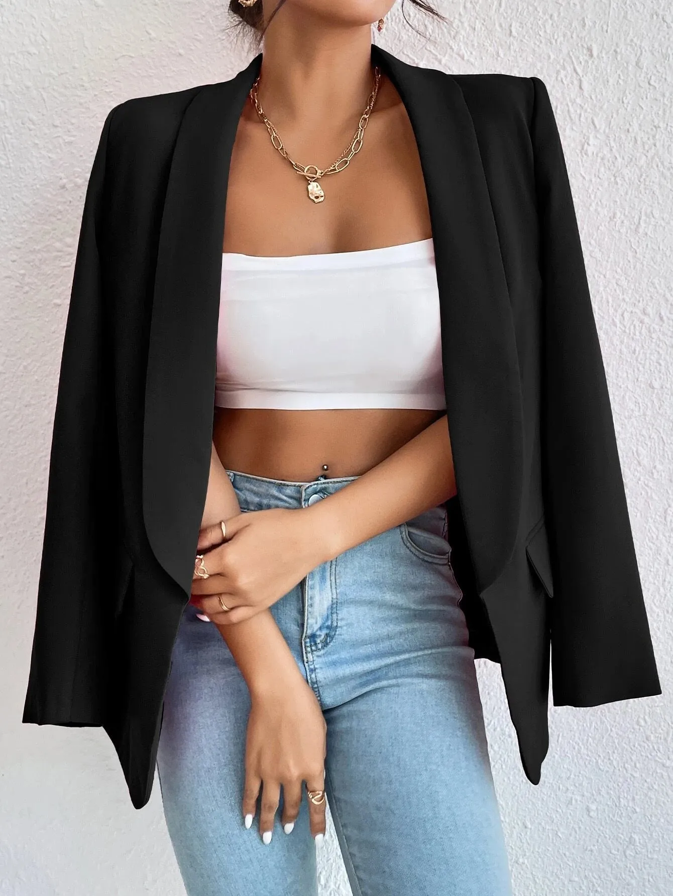 SHEIN Unity Solid Shawl Collar Blazer