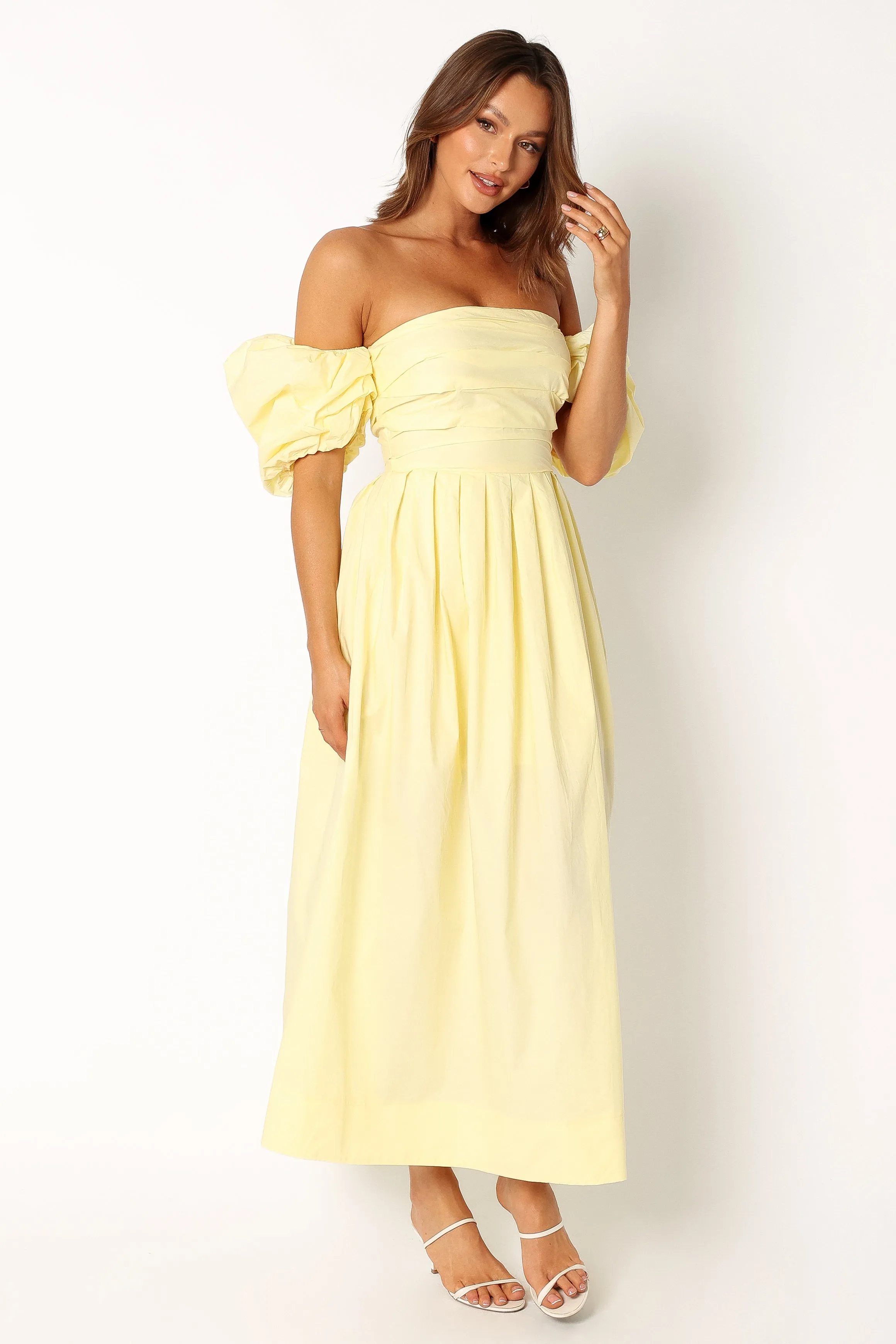 Solana Off Shoulder Midi Dress - Yellow