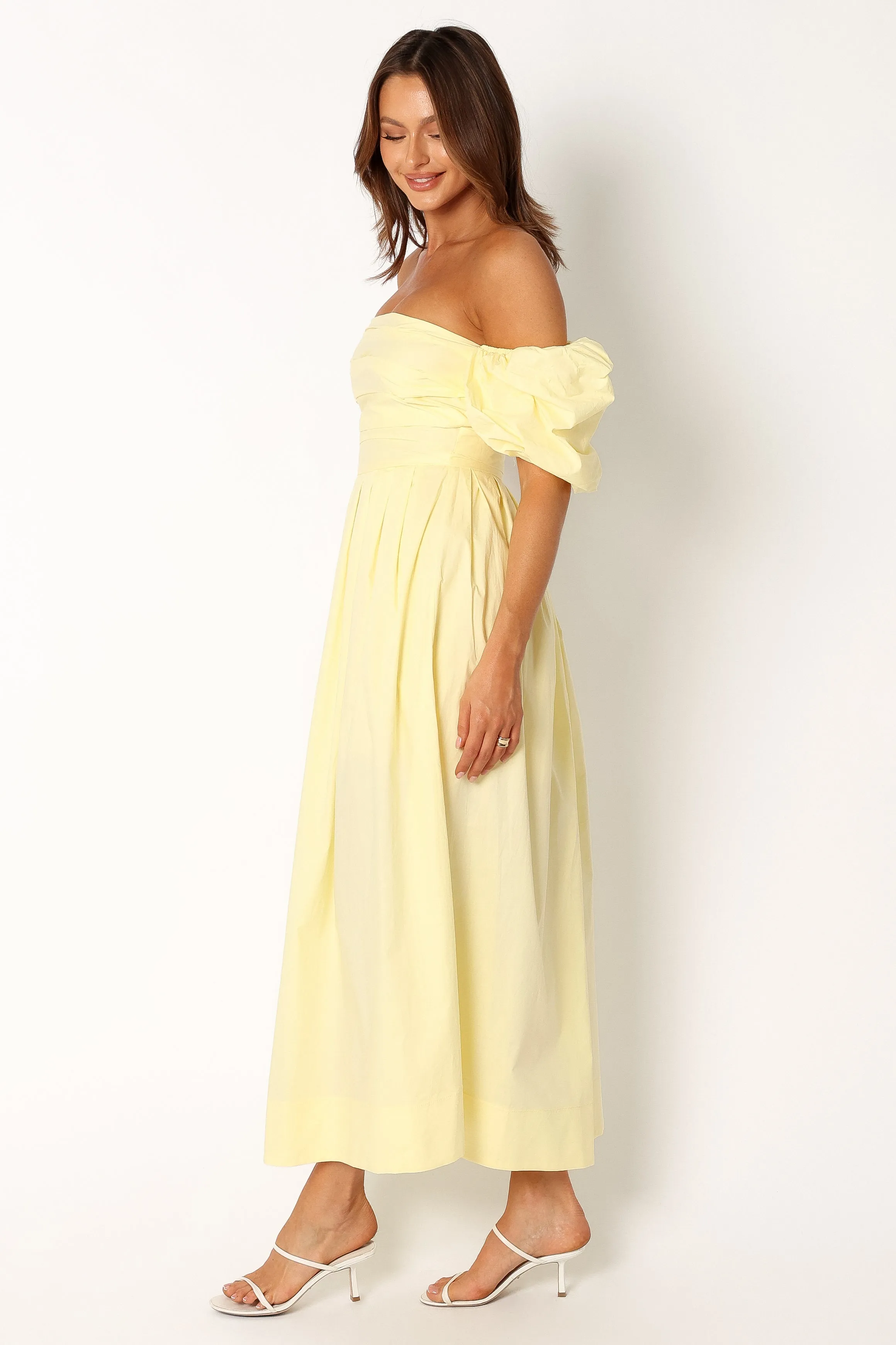 Solana Off Shoulder Midi Dress - Yellow