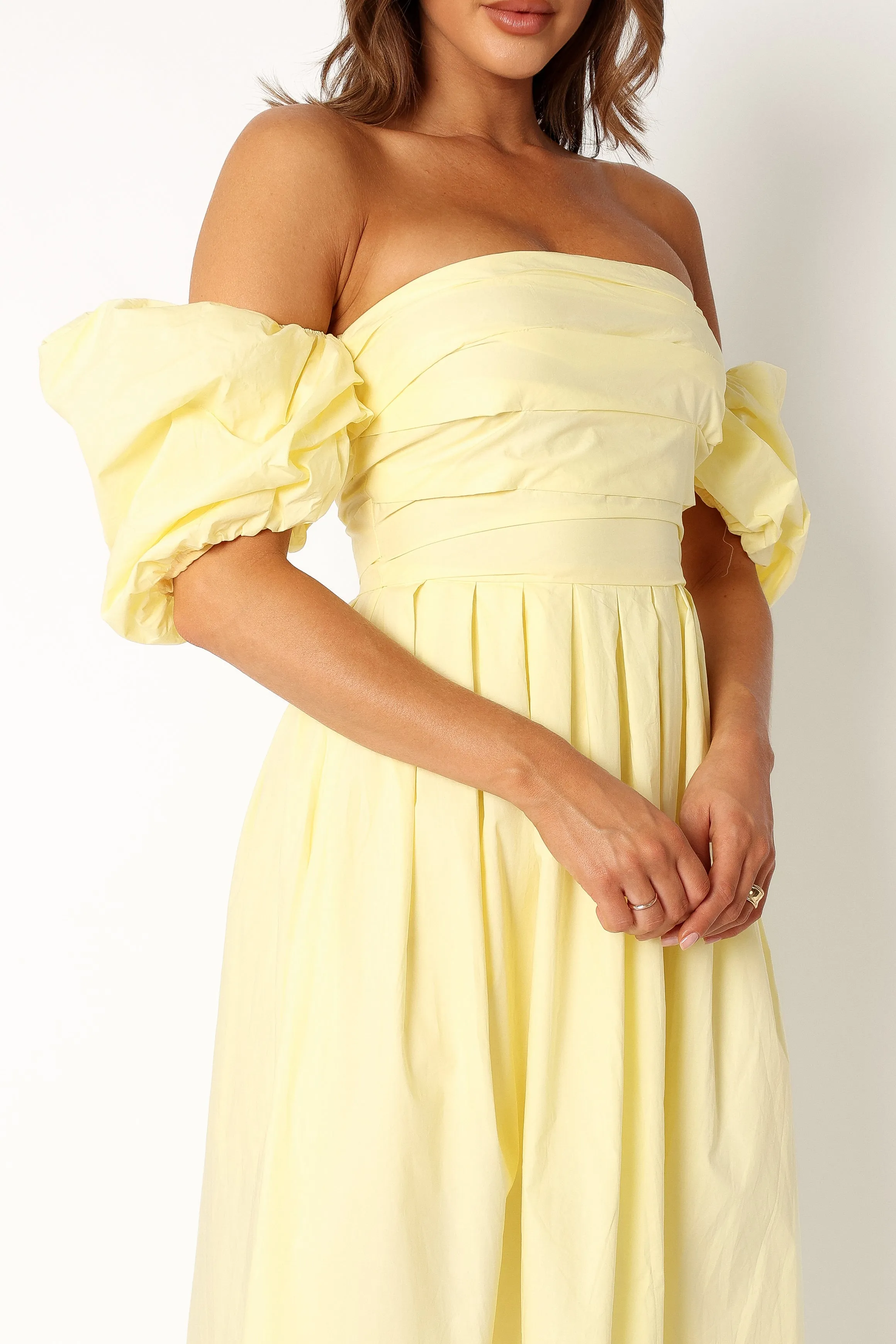 Solana Off Shoulder Midi Dress - Yellow