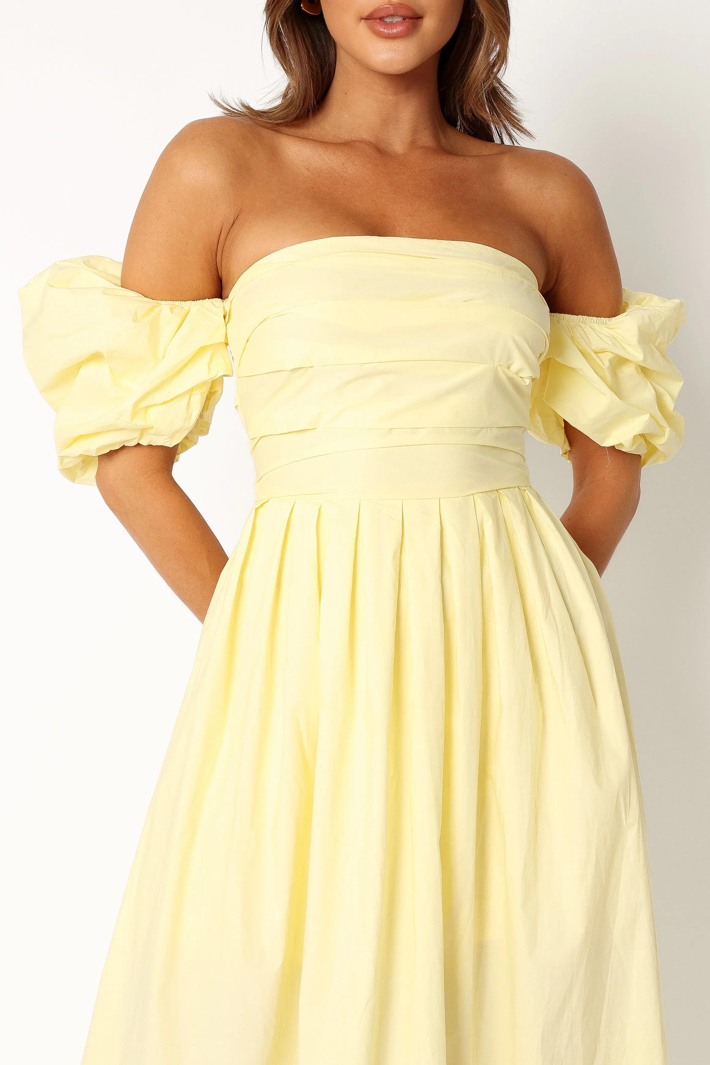 Solana Off Shoulder Midi Dress - Yellow