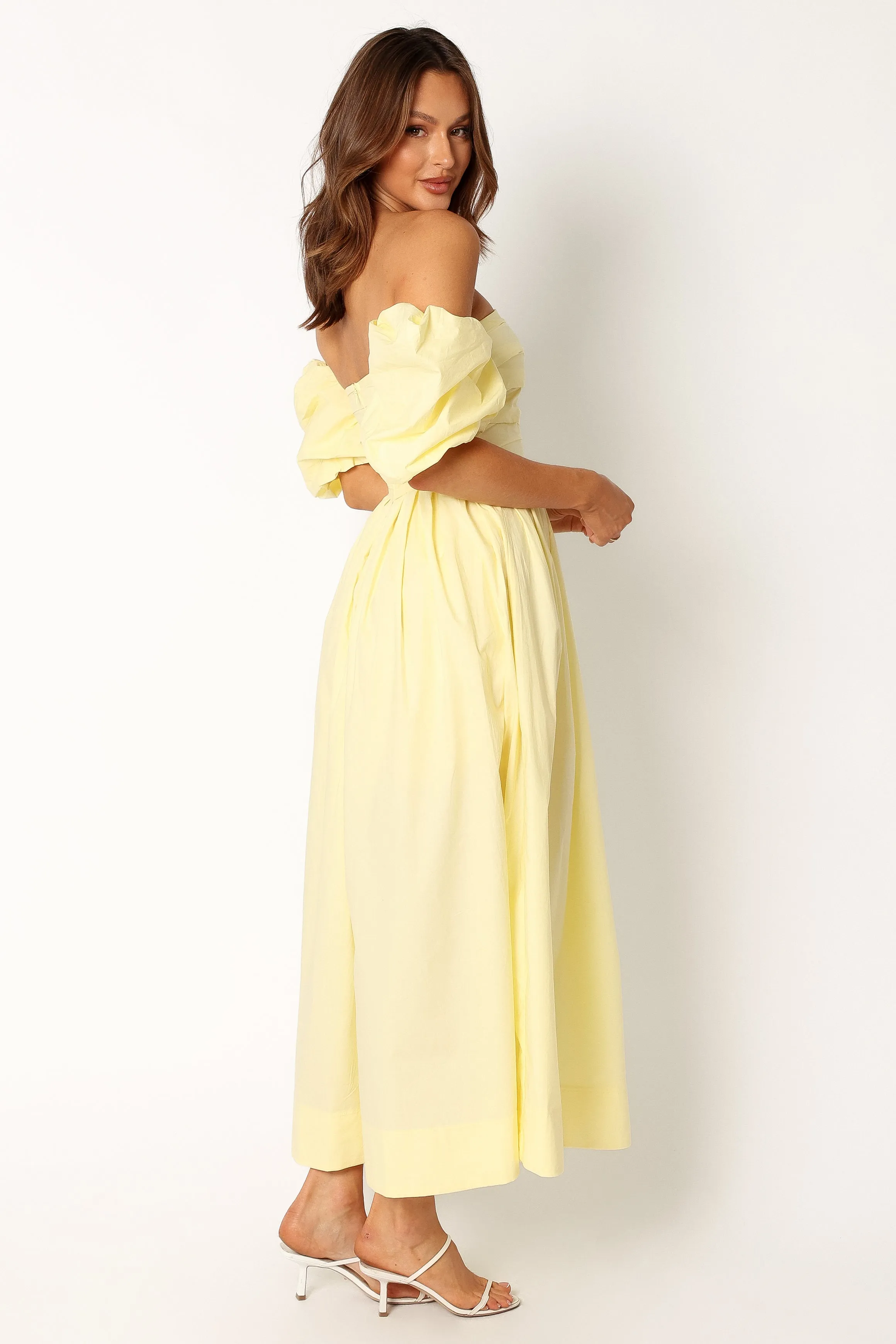 Solana Off Shoulder Midi Dress - Yellow