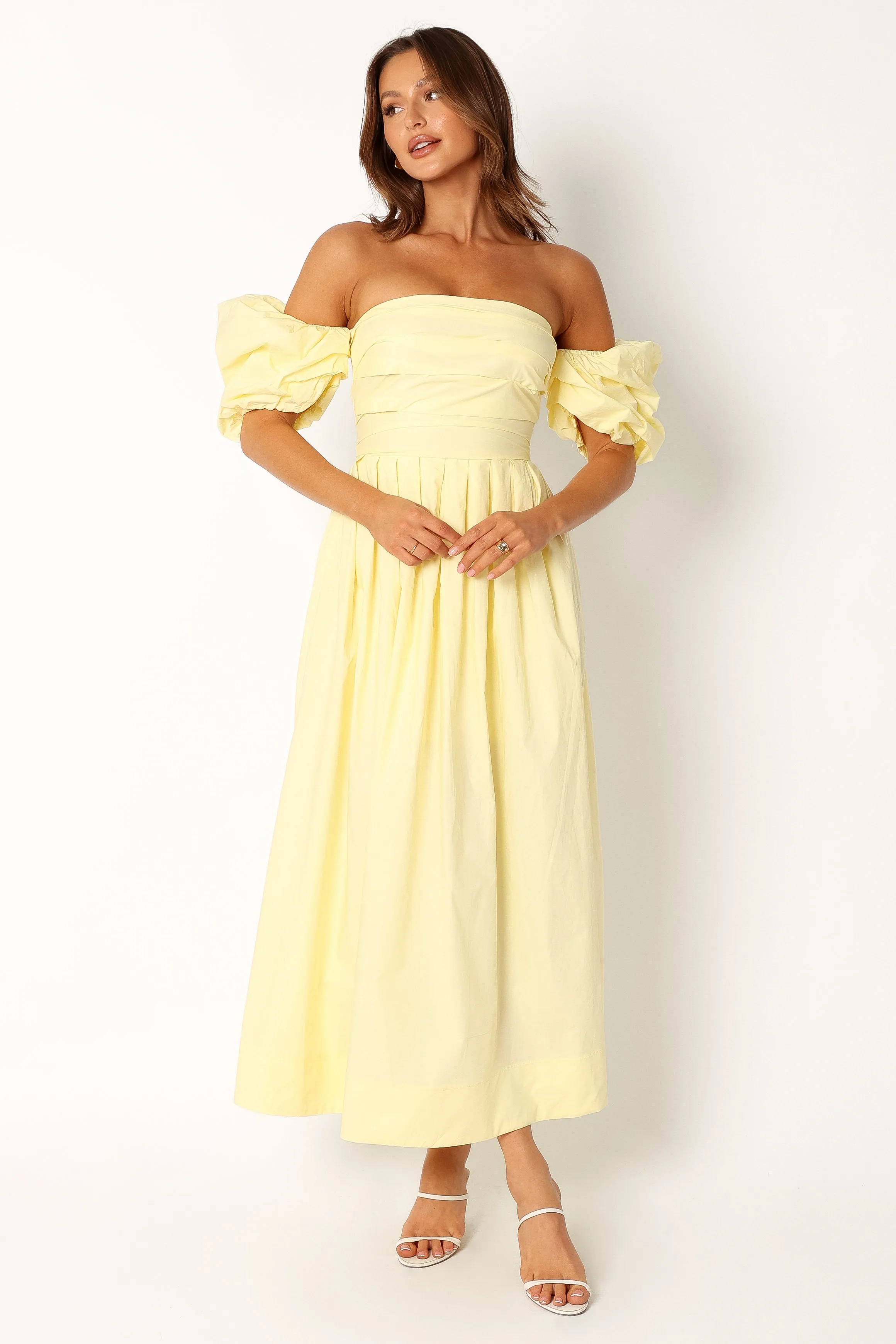 Solana Off Shoulder Midi Dress - Yellow