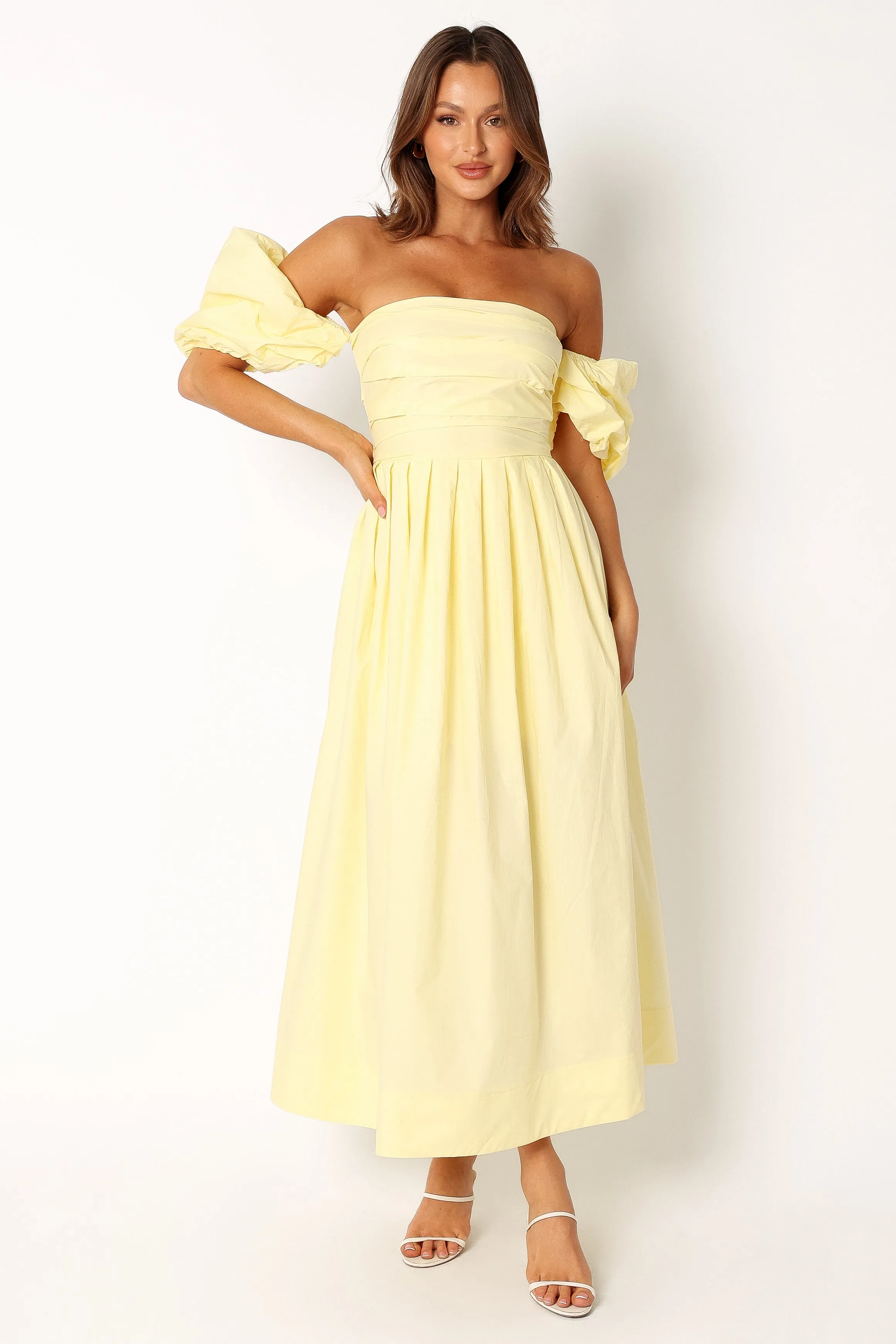 Solana Off Shoulder Midi Dress - Yellow