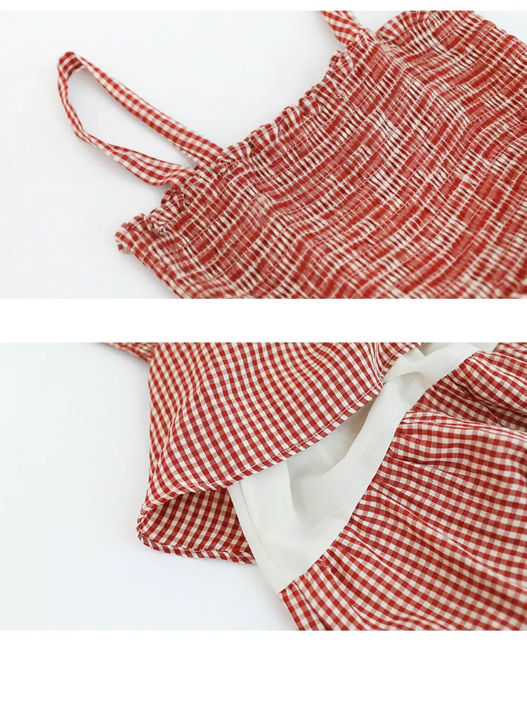 Summer new Korean version of the fresh retro sash plaid dress